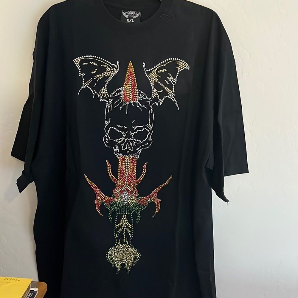 embellished, black skull shirt